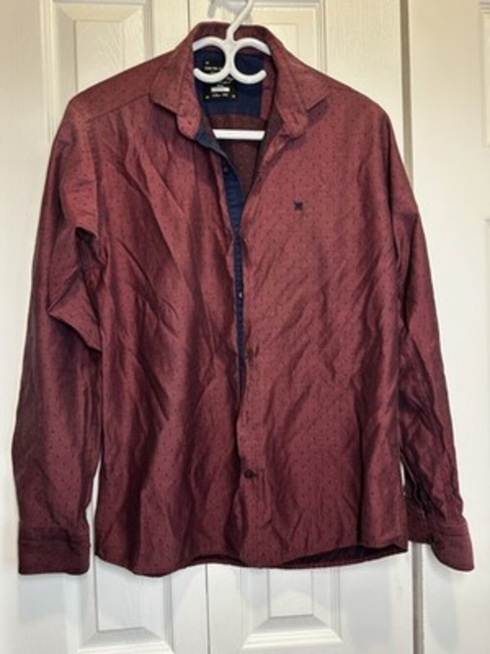 David Ginola Slim Fit Casual Shirt in Burgundy - Large #121